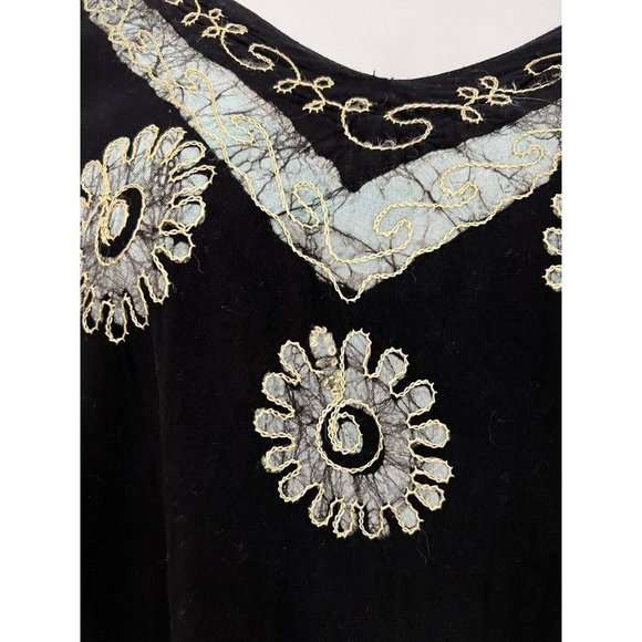 Namaste Embroidered Black Boho Popover Blouse Hippie Art to wear one size - Picture 3 of 9